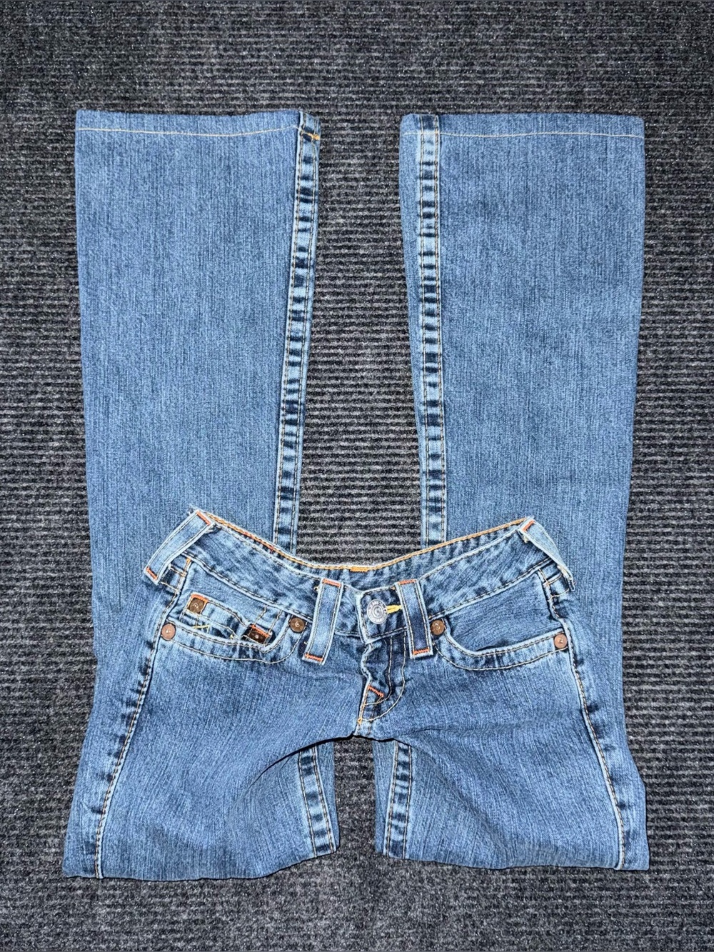 Vintage True Religion Ultra Low Rise Flare Jeans Bobby Sz 24 x 31 y2k USA Made